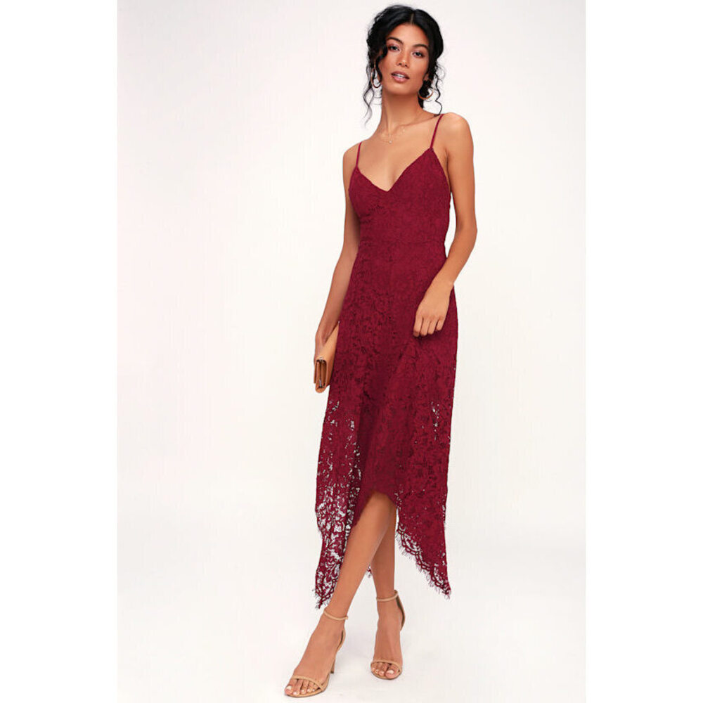 Lulus One Wish Burgundy Lace Midi Dress Purple - Size L